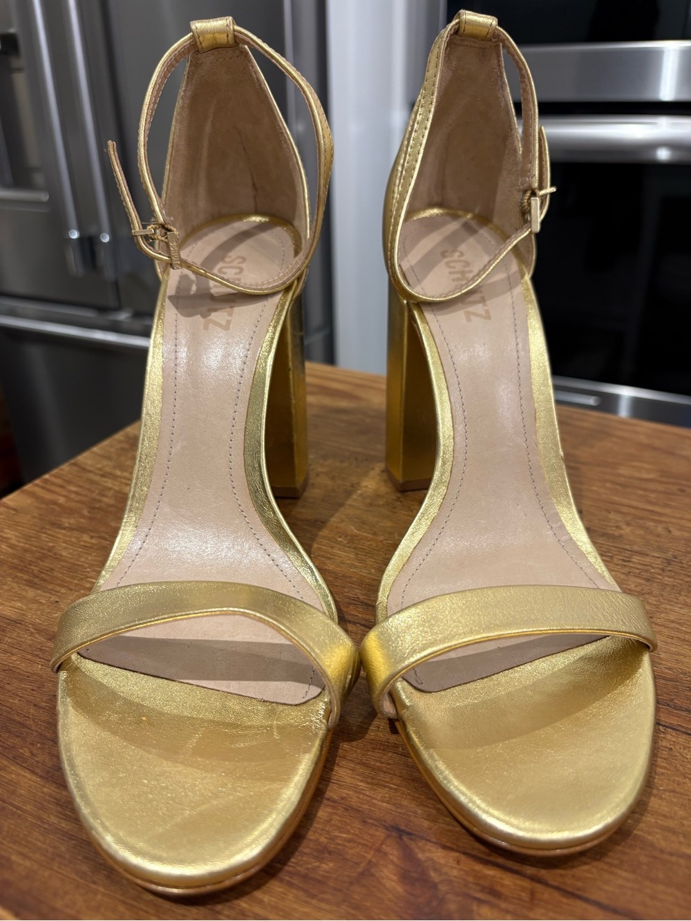 Schultz Cadey LeeGold Ankle-Strap Block Heel Sandals